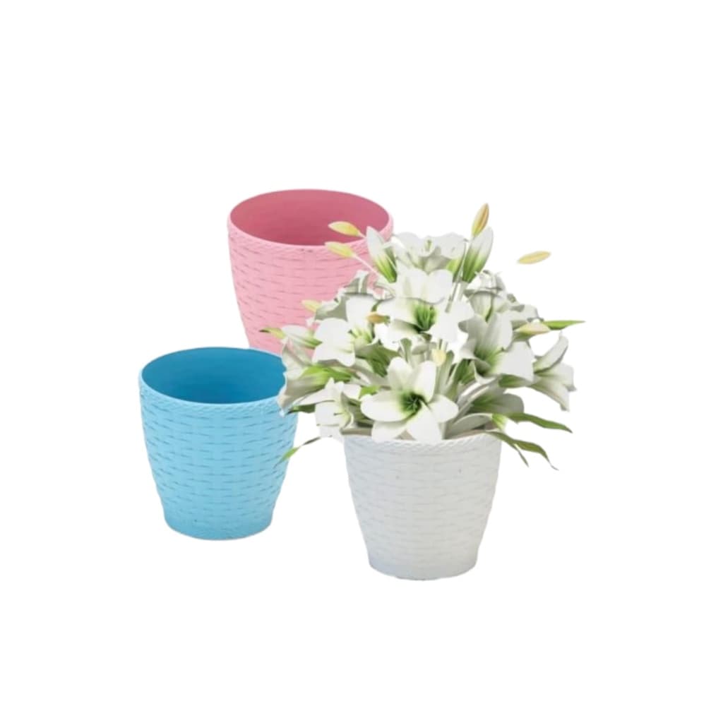 Vaso plastico redondo rattan Arranjo Jardim Flores Decorativo Casa