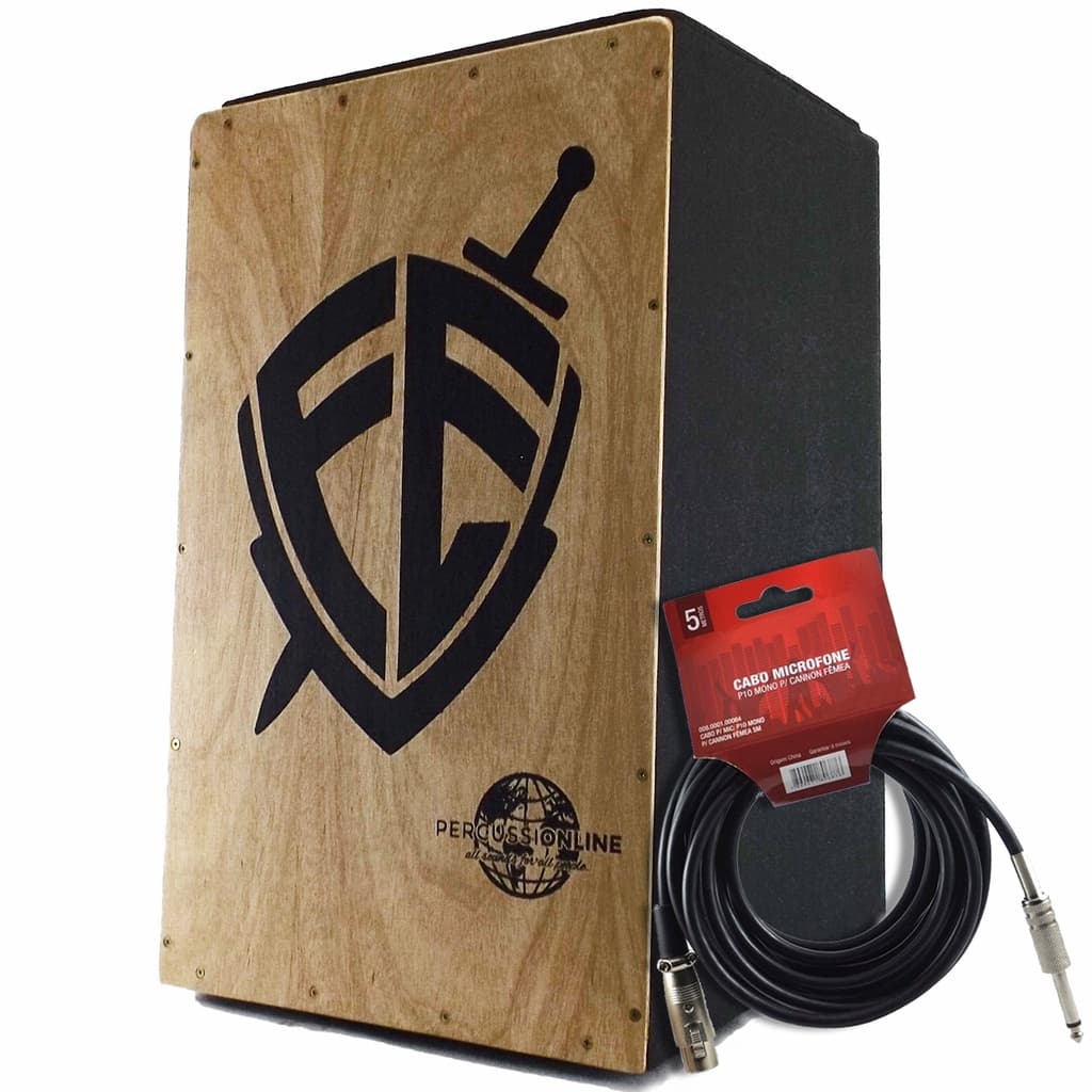 Cajon Elétrico Fé Escudo Percussionline + Cabo Xlr