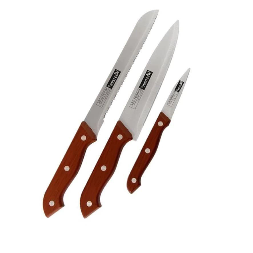 Kit 3 Facas Aço Inox Cortar Legumes Peixe Carne Pão Profissional
