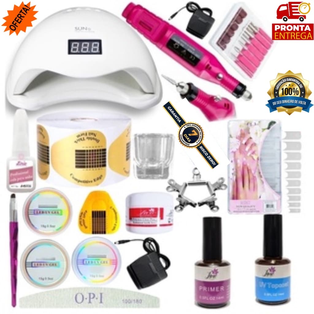 Kit Unha Gel Manicure, Profissional, Acrigel, Fibra,Acrilico, Cabine Estufa LED UV