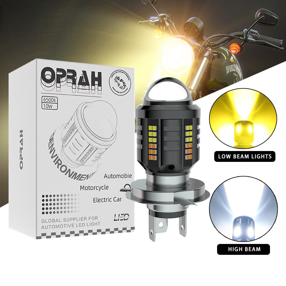 1 Pç Farol De Motocicleta Super Brilhante H4 H6 BA20D Lâmpada LED Alta Baixa Luz/Com Nevoeiro Duas Cores/Amarelo/DC12V-60V