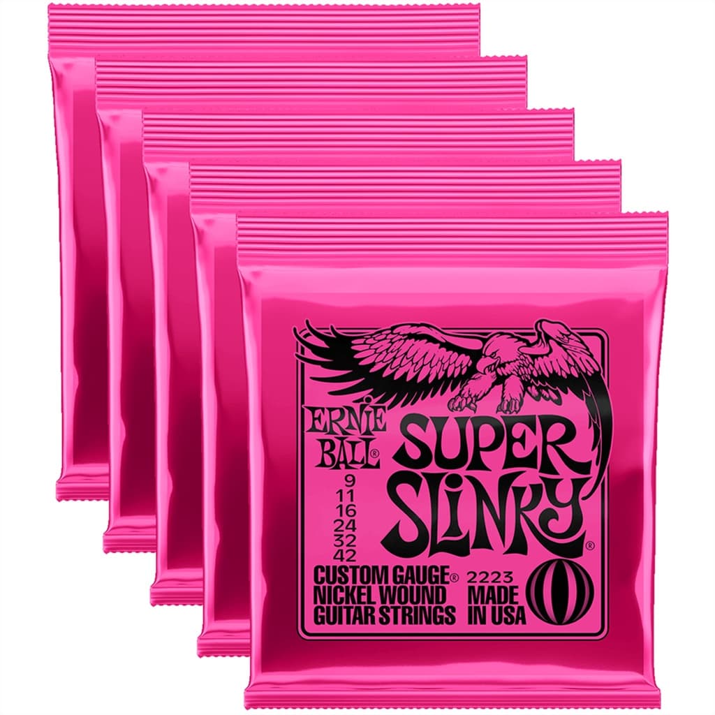 Kit 05 Encordoamentos Ernie Ball Guitarra 009 Super Slinky