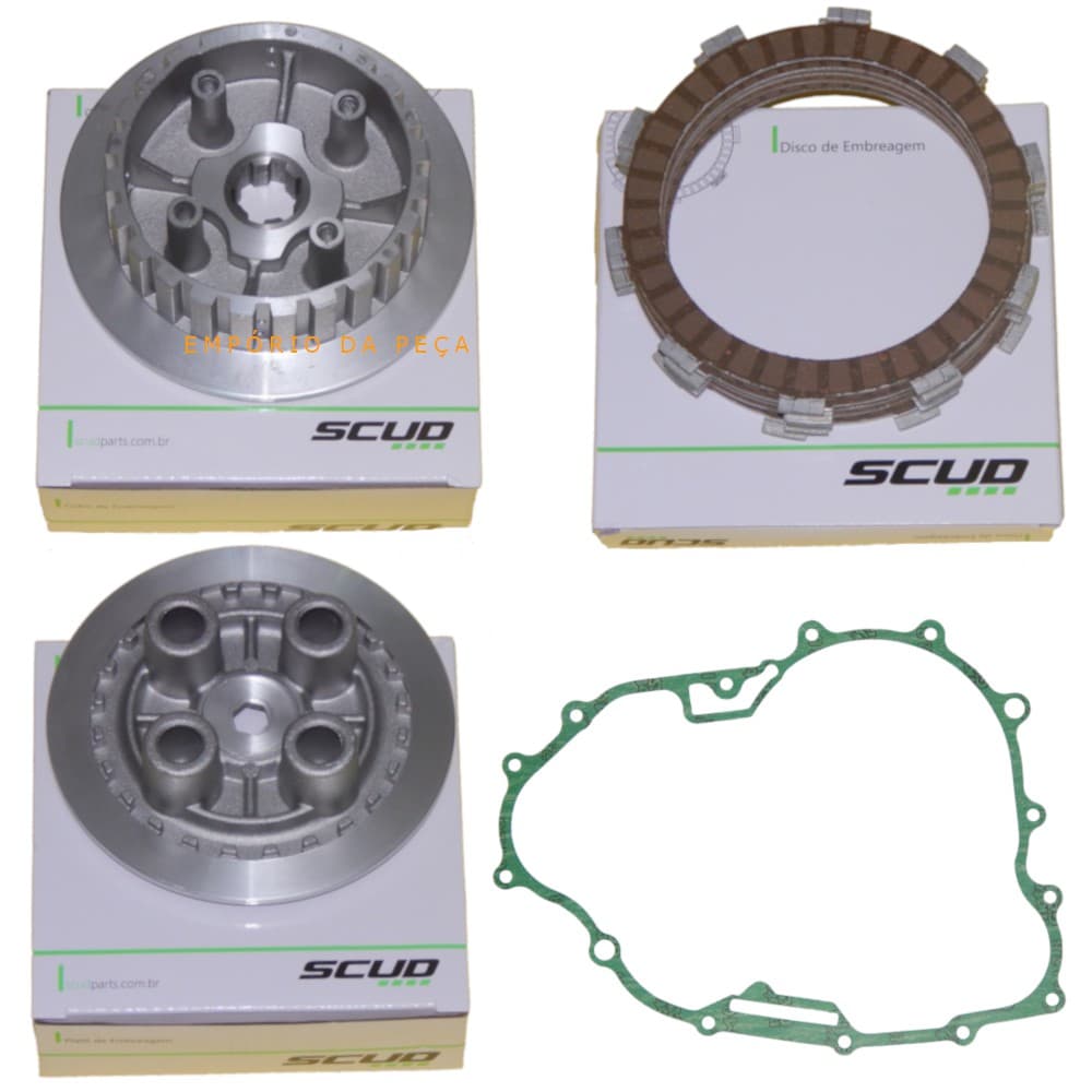 Kit Embreagem Scud para Moto Fazer Lander Tenere 250 Discos Platô Cubo e Junta