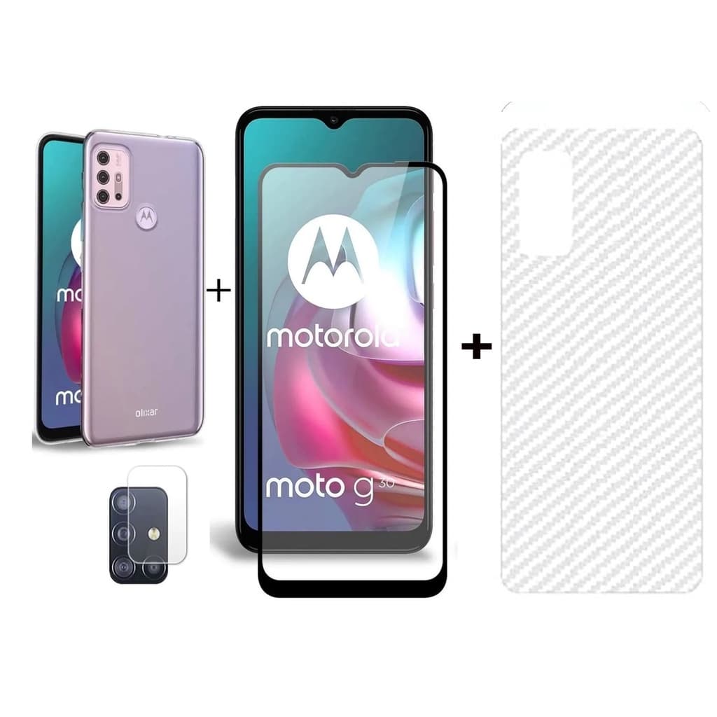 Capa Anti impacto + Pelicula 3d + Pel Lente camera  + Pelicula  Traseira Para Moto G10 G20 G30
