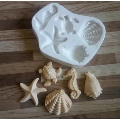 molde forma de silicone estrela do mar, concha, tartaruga, cavalo marinho