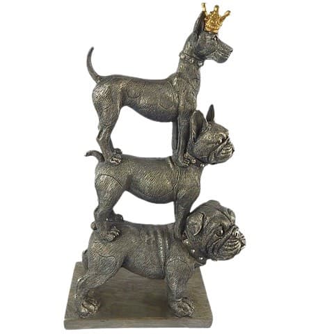 Estátua Em Resina Pirâmide De Cachorros com Coleira de Pedras
