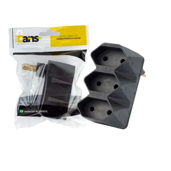 Adaptador Multiplicador 2P - T de 1 Para 3 Tomadas Preto