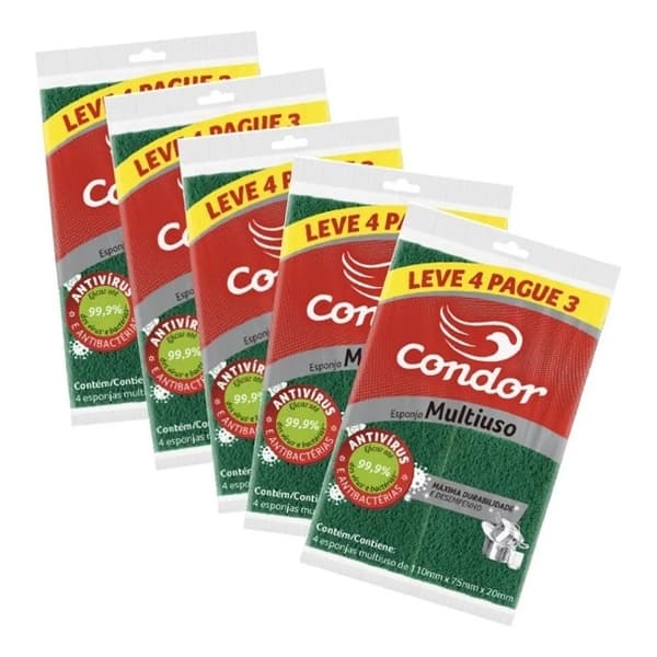 Kit 20 Bucha Esponja De Lavar Louça Dupla Face Multiuso Condor 5 Pacotes Com 4 Unidades