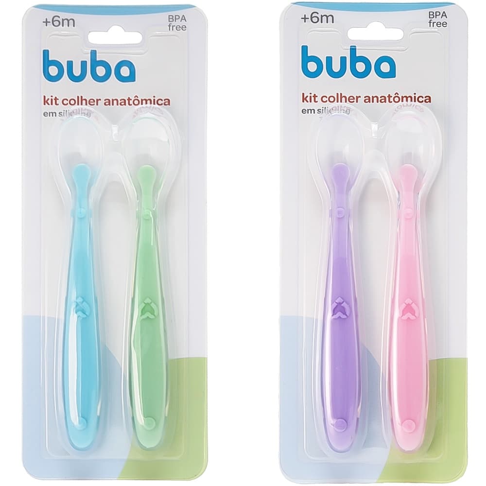Kit Colher Anatômica Em Silicone Buba Alimentação Papinha Bebe Criança Infantil Colheres