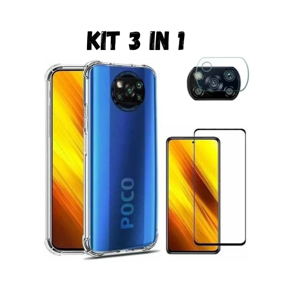 Kit Película De Vidro 3D Xiaomi Poco X3 / X3 PRO + Capa Capinha Anti Shock + Pelicula de vidro Camera 3D