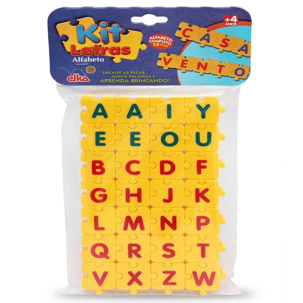 Kit Letras Alfabeto Móvel 28 Peças, Elka, Brinquedo Educativo Didático Escolar