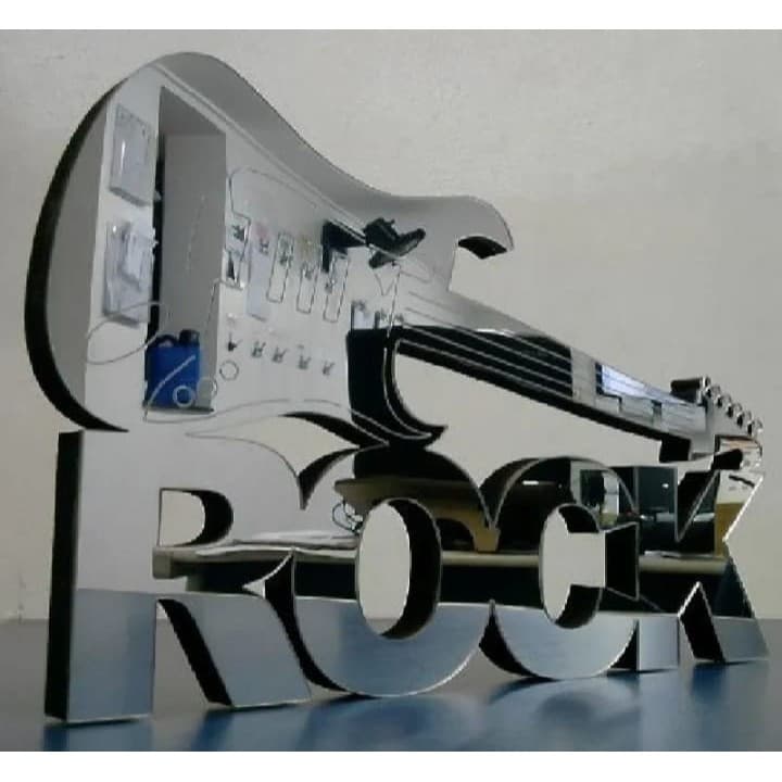 Palavra Rock Guitarra Espelhada Linda Palavra Rock Espelhada Decoracao (cod 3361)