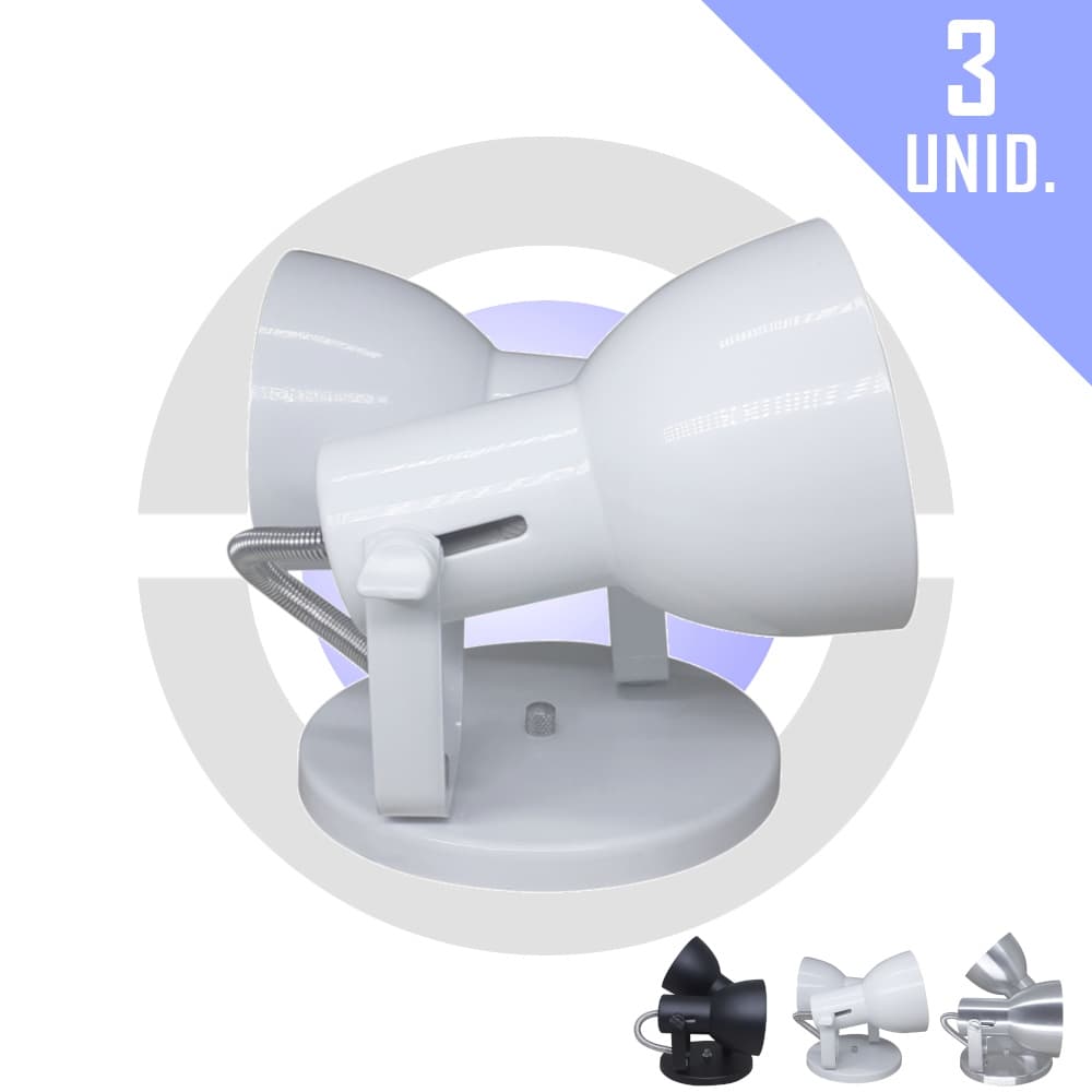 Kit 3 Spots Sobrepor Teto Parede p/2 Lampadas Bulbo LED E27 Bivolt Aluminio Base Redonda Qualidade