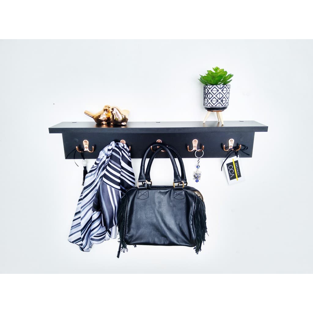 Organizador mdf preto tx com ganchos duplos rose gold