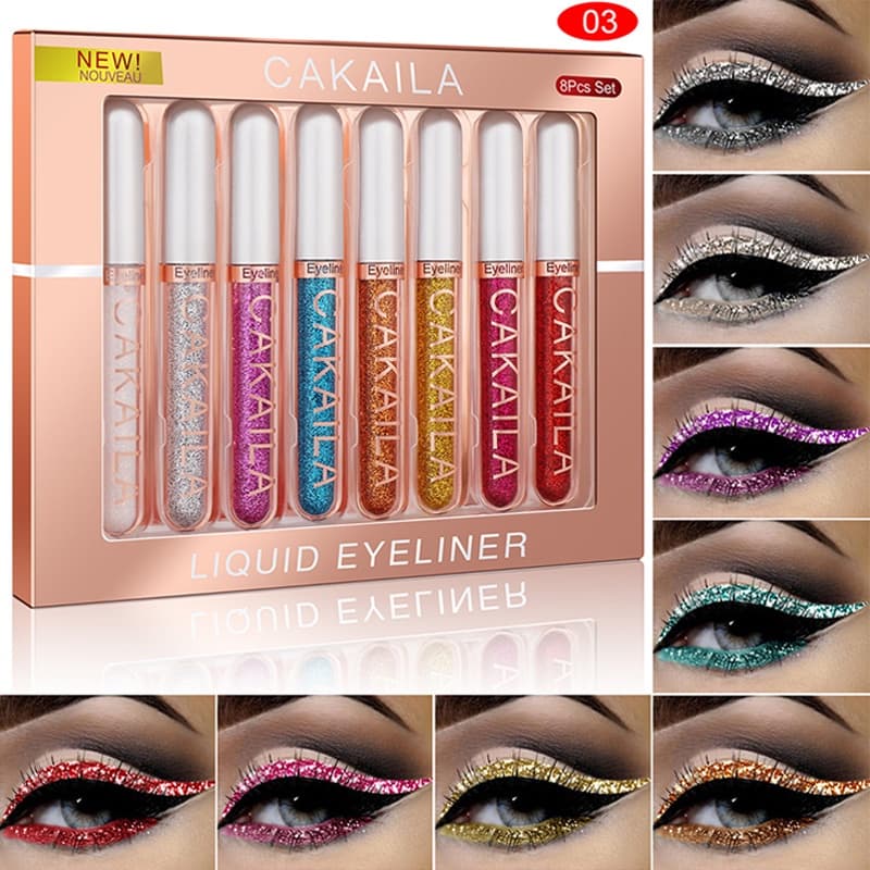 Conjunto Delineador De Olhos Fosco À Prova D'água Com Glitter/Quick Drying/8 Cores