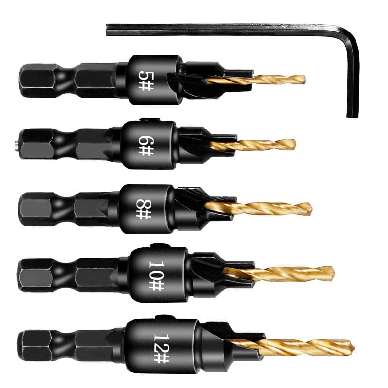 Conjunto De Brocas Escareadoras 5 Peças e Para Marcenaria Com Tamanhos # 5 to 12
