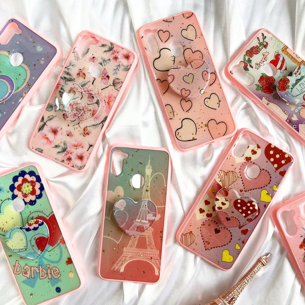 Capinha Para Samsung A11 / Capa Case Feminina Rosa Com Suporte Coração Flores (CF41)