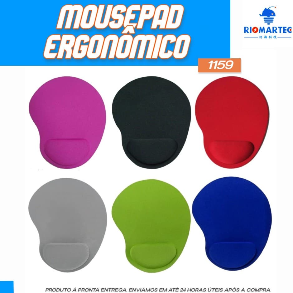 mousepad ergonômico neoprene apoio de punho home office varias cores Riomartec 1159