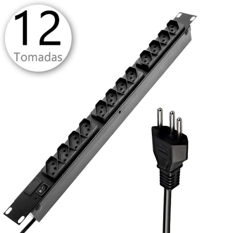 Régua Filtro De Linha Top Rack 12 Tomadas Cftv Telecom padrão 19" Polegadas 10A Rack 19
