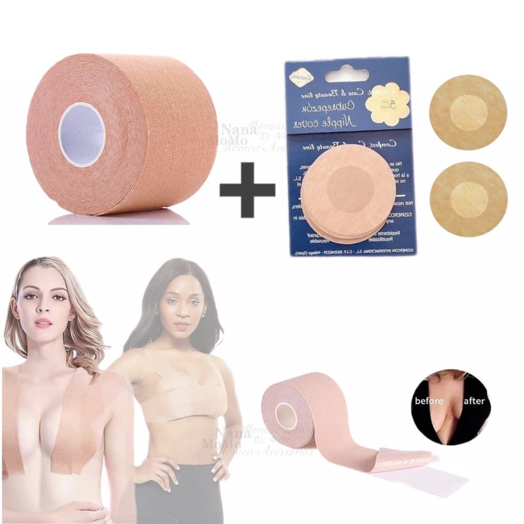 kit 1 Adesivos Levanta Seios Sutia Fita Boob Up Invvel Fit 3D + 10 Protetor