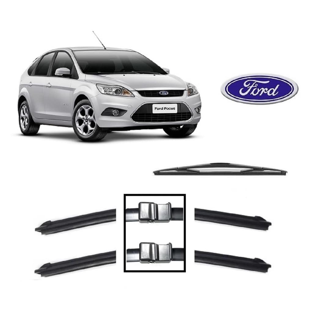 Kit 3 Palhetas Limpador de Parabrisa Dianteiro + Traseiro Ford Focus ano 2008 Ate 2012 encaixe original