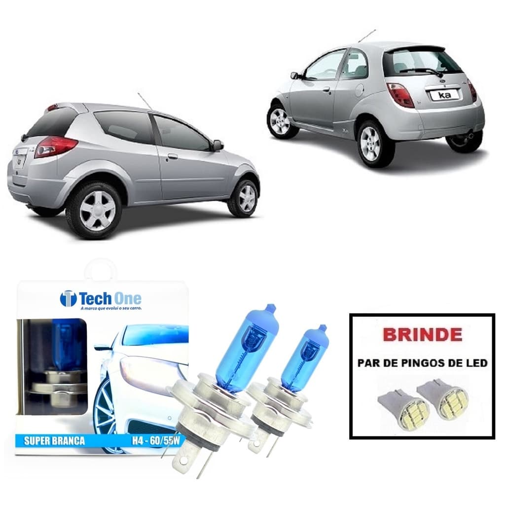 Kit de Lampadas Halogenas Modelo Super Branca para Farol Alto e Baixo com 8500K e Certificação Inmetro para Ford Ka ano 1996 ate 2007 com Brinde