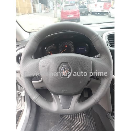Capa De Volante Costurada Sandero Logan 2015/19 Cinza Escuro
