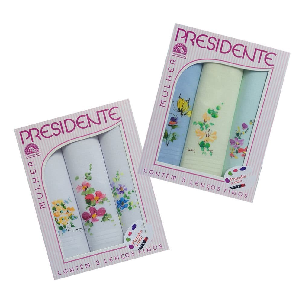3 Lenços De Bolso Feminino Pintado a mao Presidente Cores Sortidas