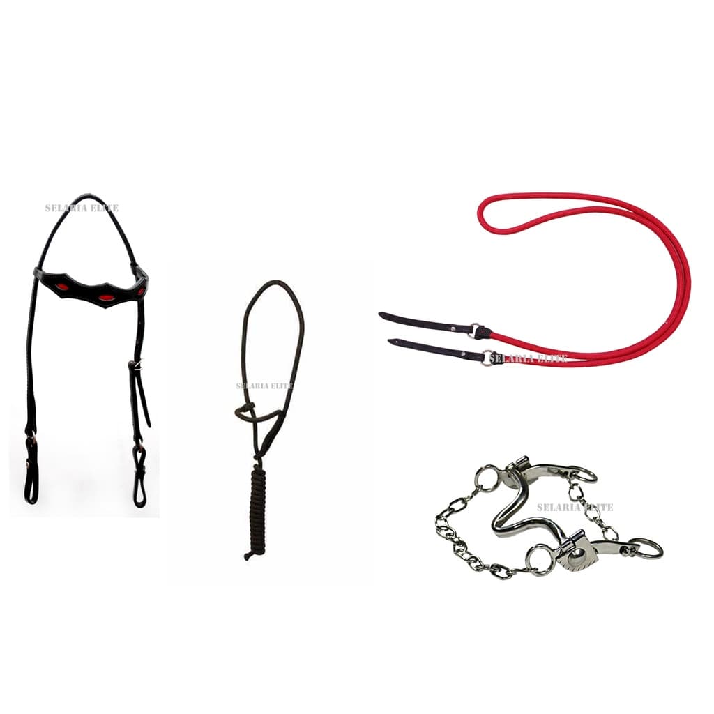 Kit Cabeçada Couro Legítimo + Rédea + Cabresto + Freio Para Cavalos