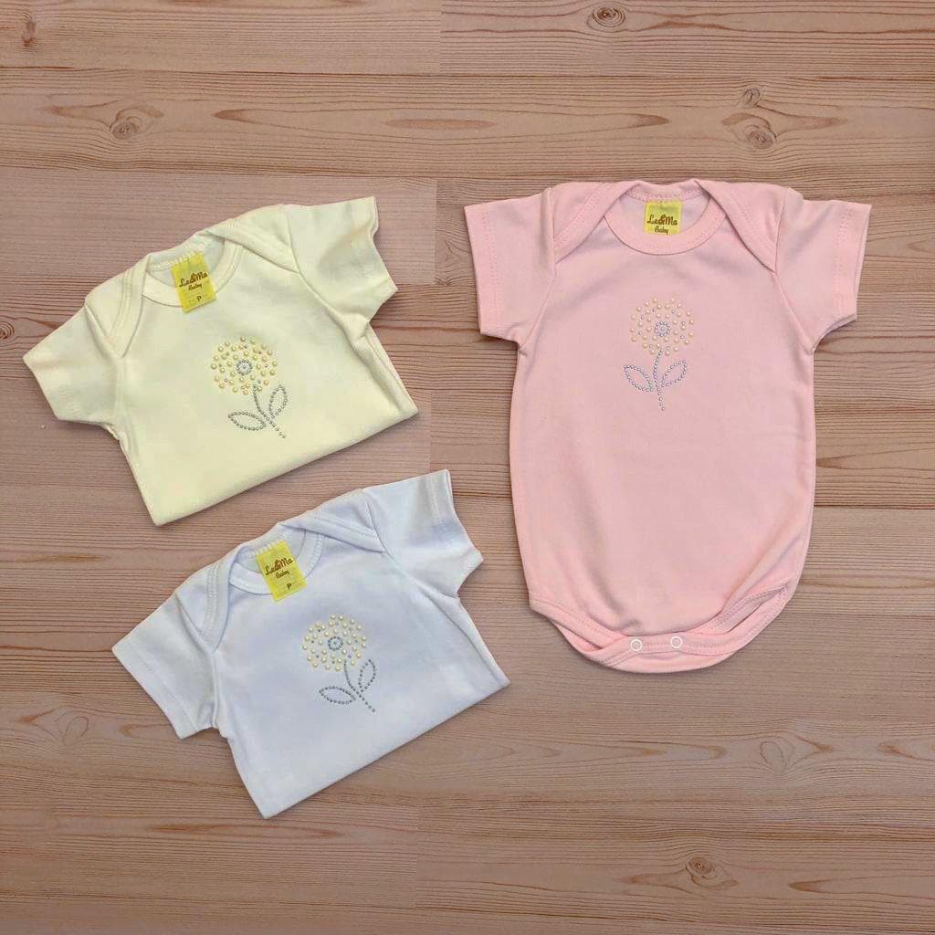 Body Canelado para Bebê Menina com Pedrarias Body Manga Curta Body Verão Roupinha para Meninas Body Simples