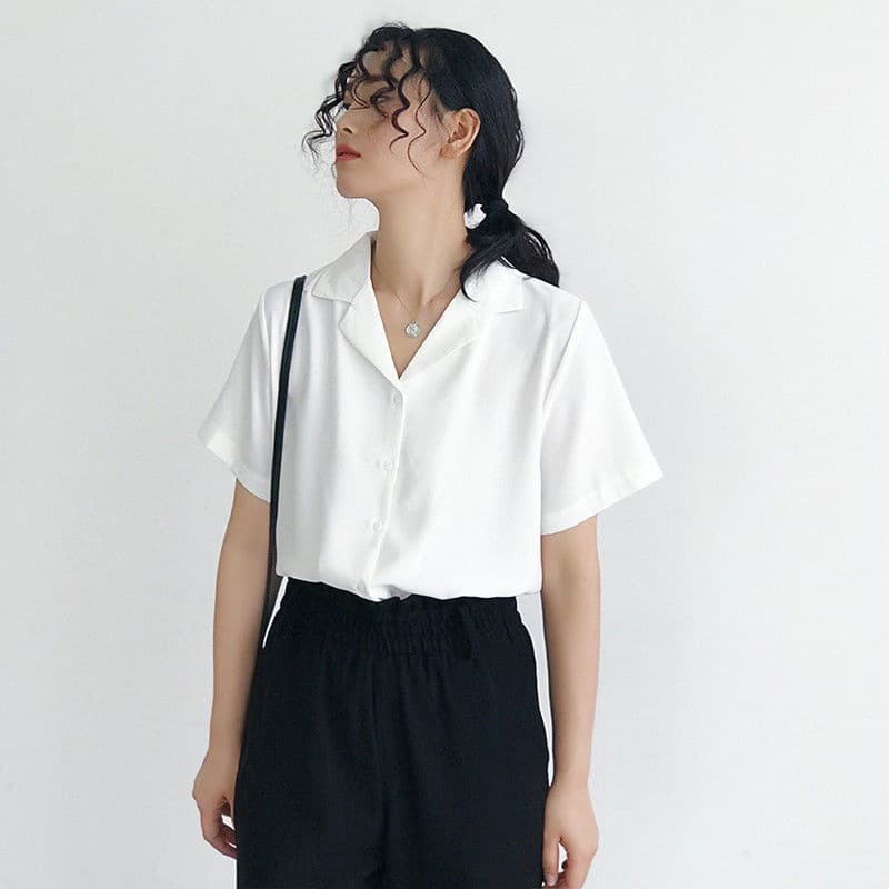 Camisa feminina terno gola manga curta solta camisa profissional branca chique Top