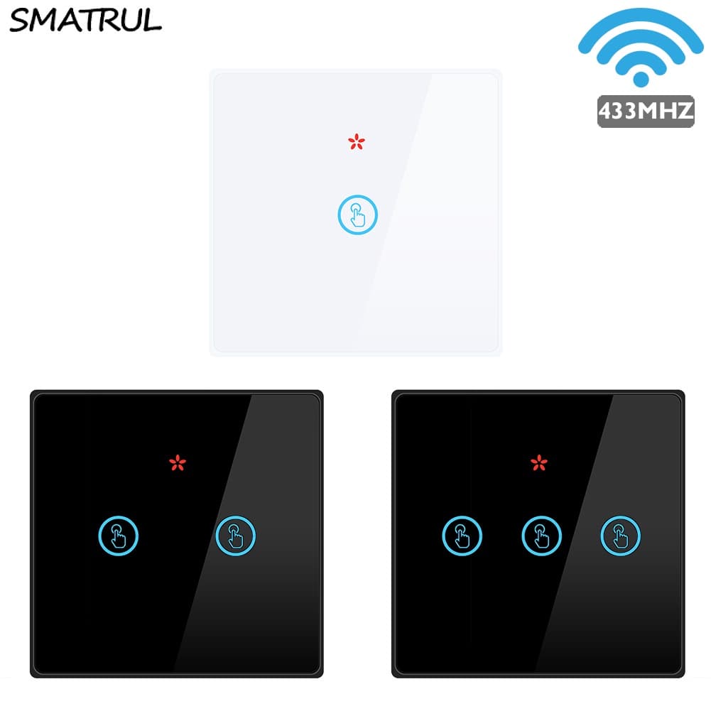 Smatrul 1 / 2 / 3gang Casa Inteligente Sem Fio Interruptor De Toque De Luz Aparelho Rf 433 Mhz Controle Remoto Tela De Vidro Painel De Parede Levou