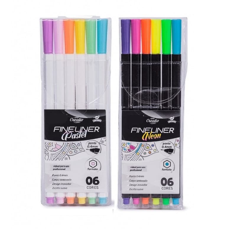 Kit 12 Canetas Fineliner - Colorida Ponta 0.4mm Pastel + Neon