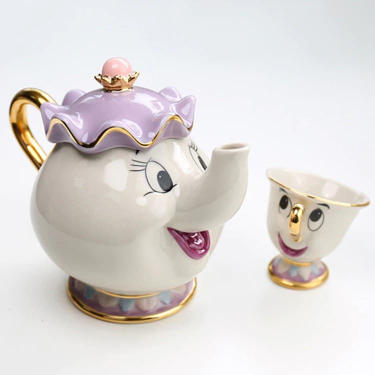Bule e Xícara da Bela e a Fera Porcelana Decoração