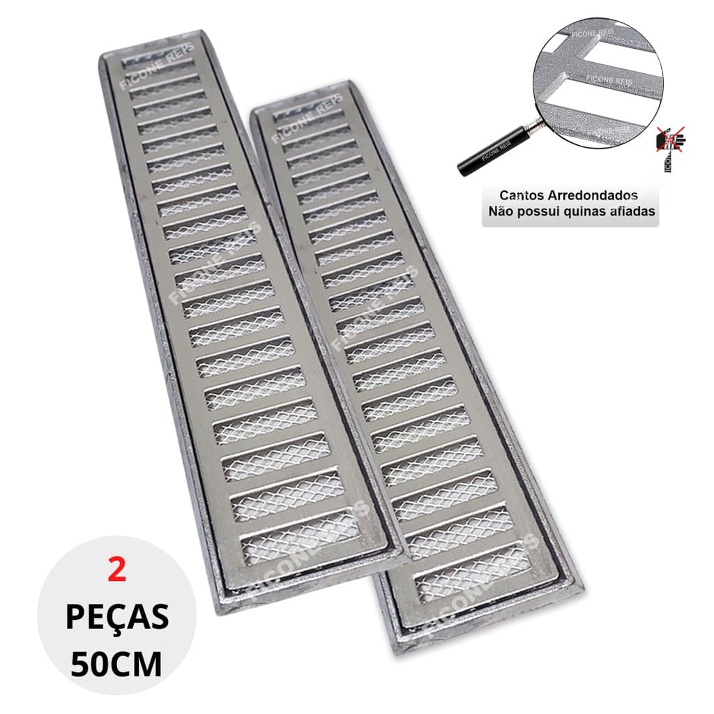 Grelha Pluvial 10x100 com Suporte e Tela Anti Insetos (2 módulos 50cm) - Ralo Alumínio - Ficone Decor