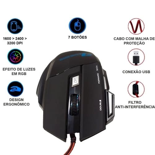 MOUSE GAMER GAMER STONE X7 High Precision Optical Device Cider Control More 2400dpi Led Sport 7 Buttons Gaming