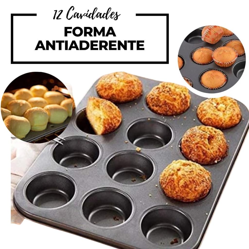 Forma Cupcake  e Pão de Queijo  Antiaderente 12 cavidades  ck1903