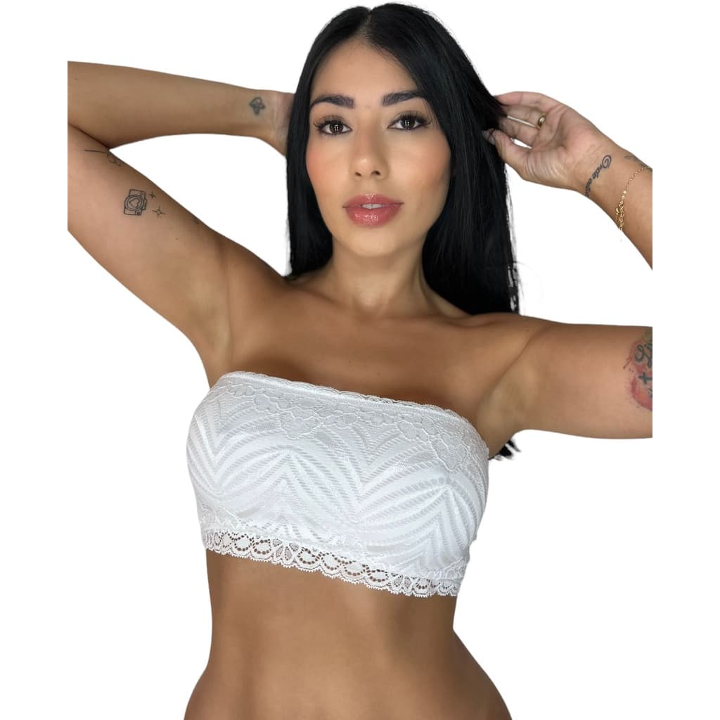 Top Faixa Renda Sem Bojo Tomara que Caia Cropped Bloguerinha
