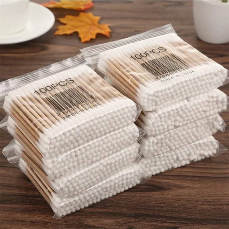 100 Pcs Mulheres Maquiagem Cotonetes Cotonete Cabeça De Casal Dica Para Varas De Madeira Nariz Ouvidos Limpeza Ferramentas De Cuidados De Saúde