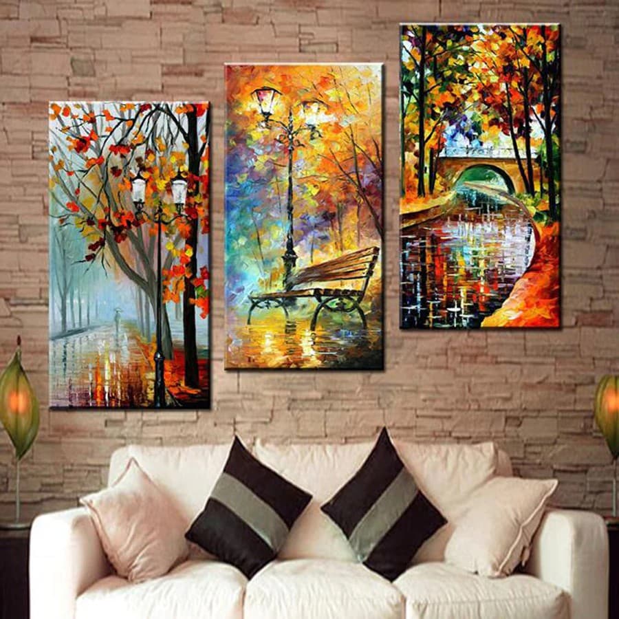Quadro decorativo mosaico 3 peças Abstrato Urbano painel decoração