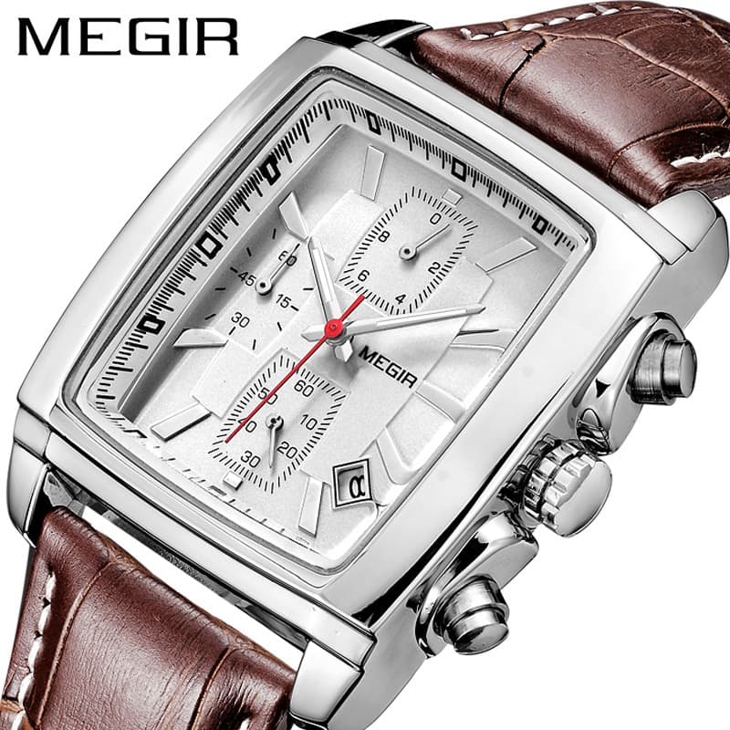 MEGIR Relógio De Pulso Masculino Original De Quartzo Retangular À Prova D'água Luminoso Com Pulseira De Couro
