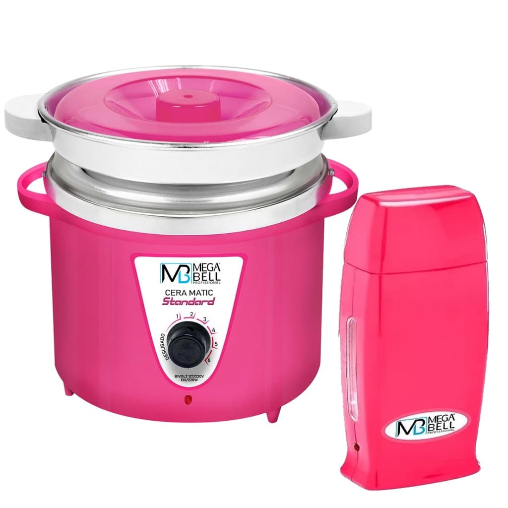 Kit Panela Depilação Termocera 900g Com Refil Toda Rosa + Aquecedor de Cera Roll-on Todo Rosa
