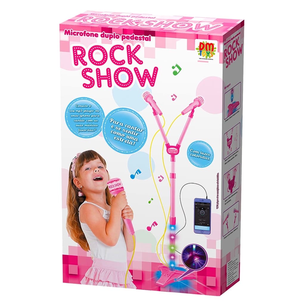 MICROFONE DUPLO COM PEDESTAL ROCK SHOW ROSA MENINA - DM TOYS