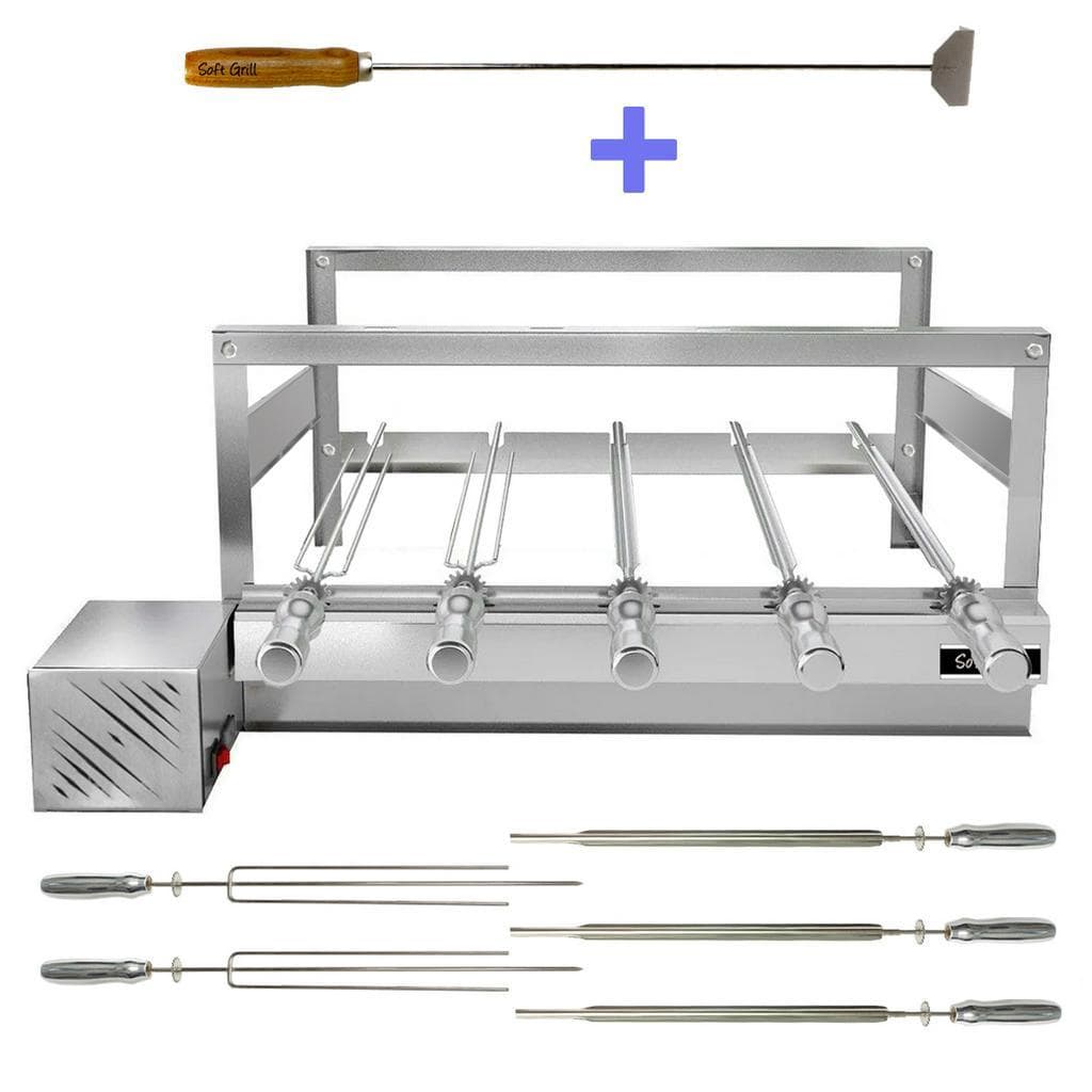 Churrasqueira Giratória Grill Inox Gira Soft Grill 5 Espetos + Espalhador Lado Esquerdo