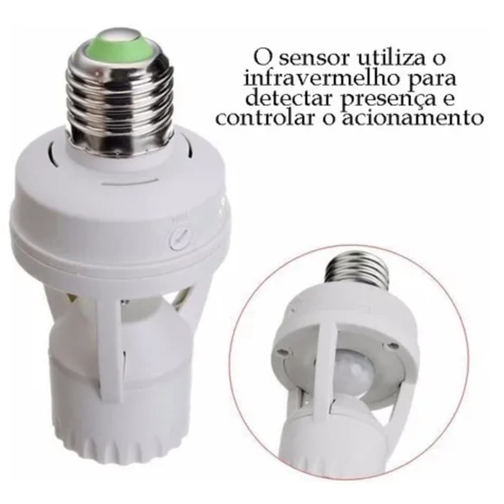 SENSOR DE PRESENÇA PARA LÂMPADA SOQUETE COM FOTOCELULA E27.