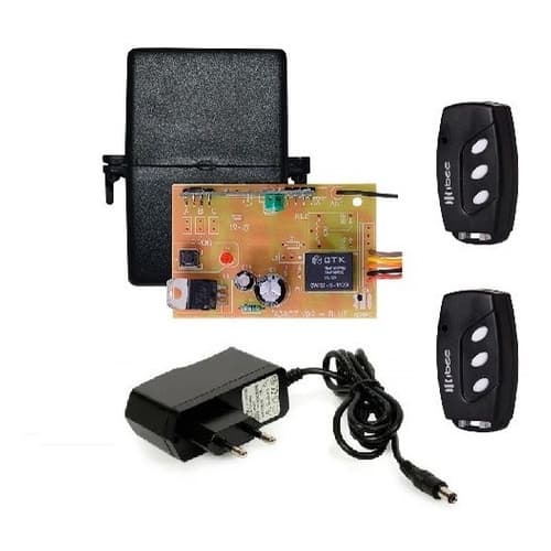 Kit Receptor 433mhz 1 Canal Ipec Mono + Fonte + 2 Controles para Motor Fechadura Alarme Cerca Elétrica
