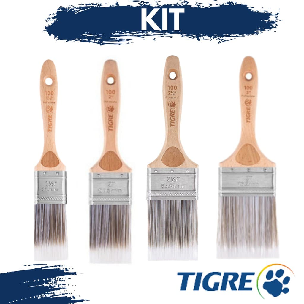 KIT 4 PINCEL TRINCHA RETO PROFISSIONAL 100 TIGRE