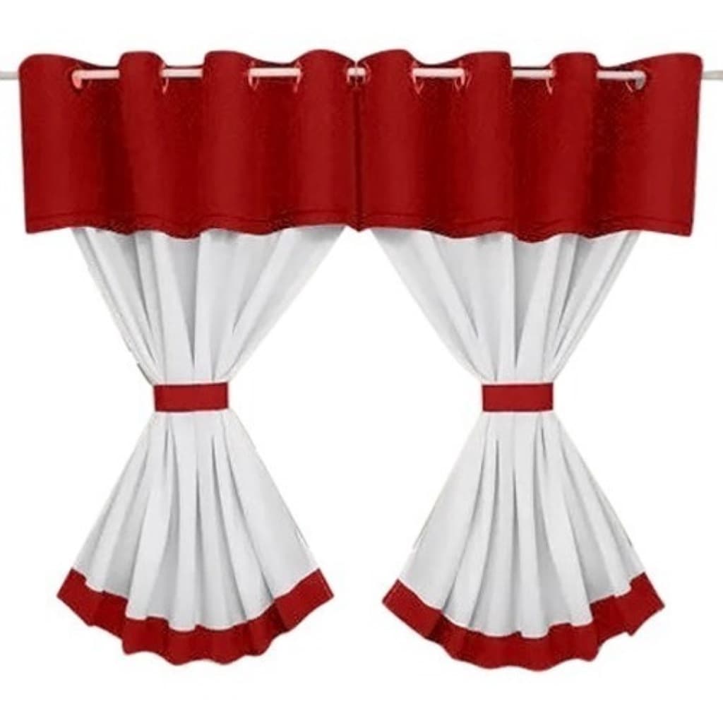 Cortina Moderna Cozinha Janela Casa 2,00m X 1,20m Para Varão Simples Tecido liso Bandô vermelho