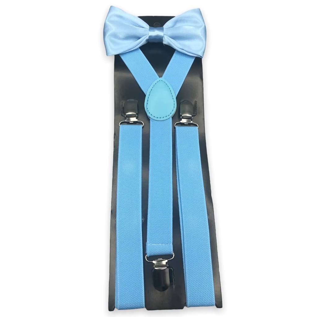 Kit Adulto Suspensório + Gravata Borboleta Azul Serenity Noivos Casamentos