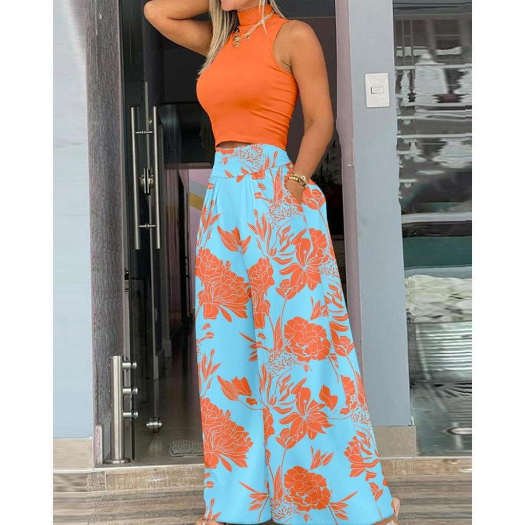 Elegante Conjunto Feminino De Duas Peças Cor-De-Rosa Verão